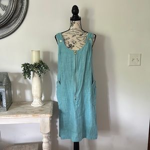 Vintage 100% Linen Jumper Overall Dress with Zip Front and. Pockets